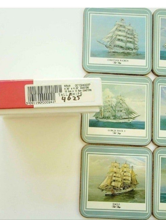 Vintage Set of 6 Pimpernel Eagl “Tall Ships” Coasters Cork back England In Box - Picture 3 of 10